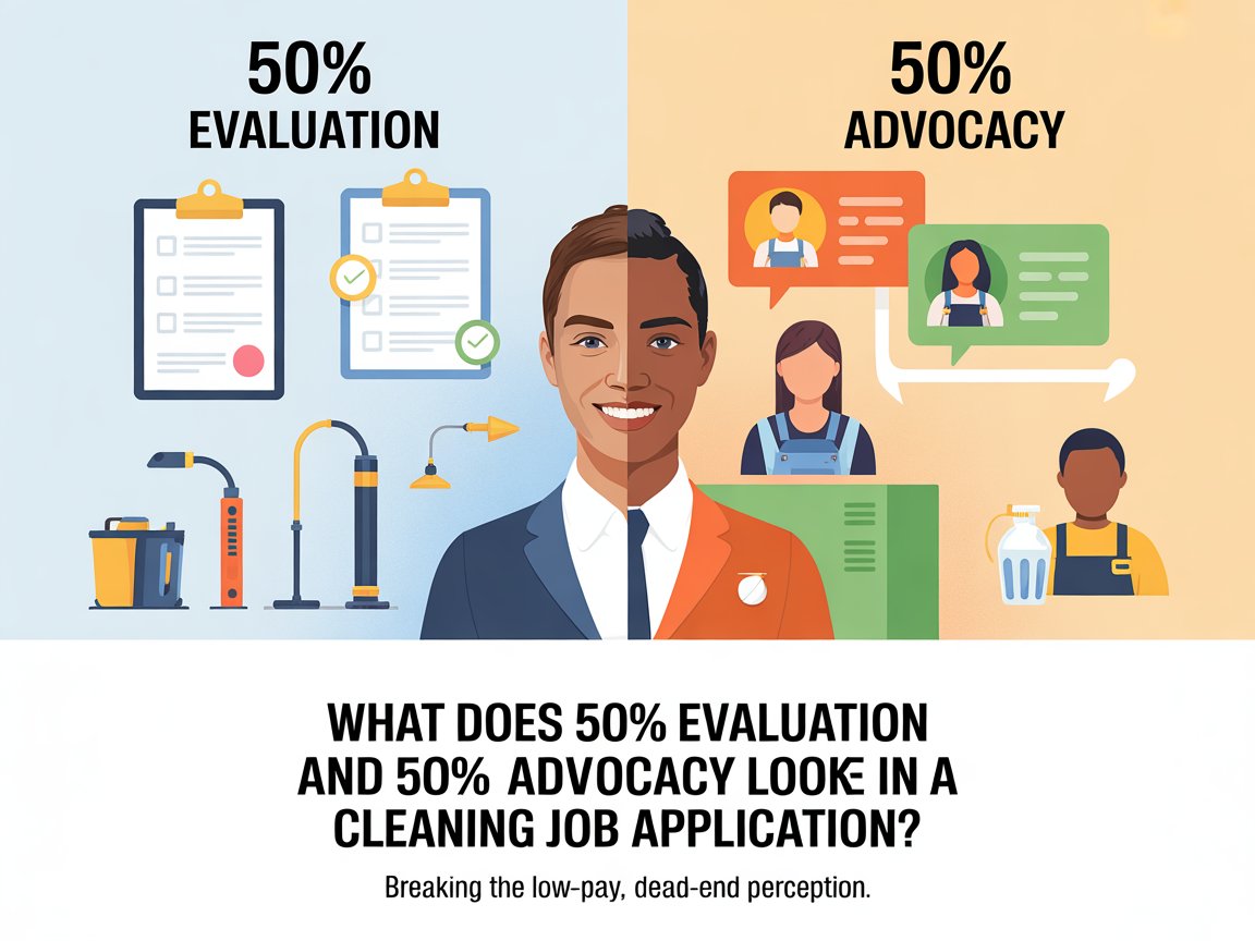 What Does 50% Evaluation and 50% Advocacy Look Like in a Cleaning Job Application?